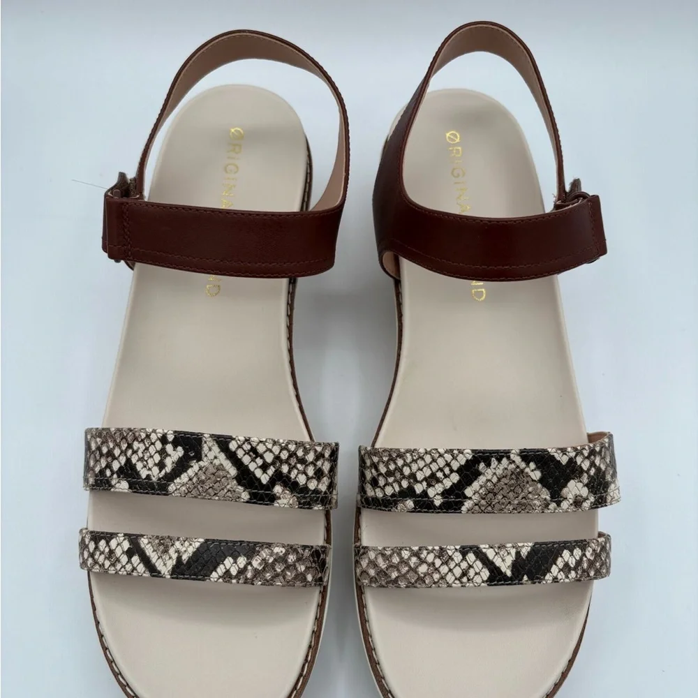Cole Haan OG Peyton Flatform Pecan Leather Sandal Snake Print Size 10B